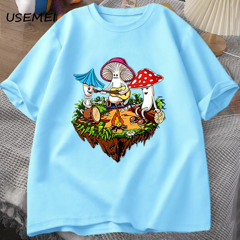 Hippie Magic Mushroom Tshirt Funny Graphic T Shirts Streetwear 90s Men's T-shirts Man Hippie Cotton Tee Shirt T-shirt Male