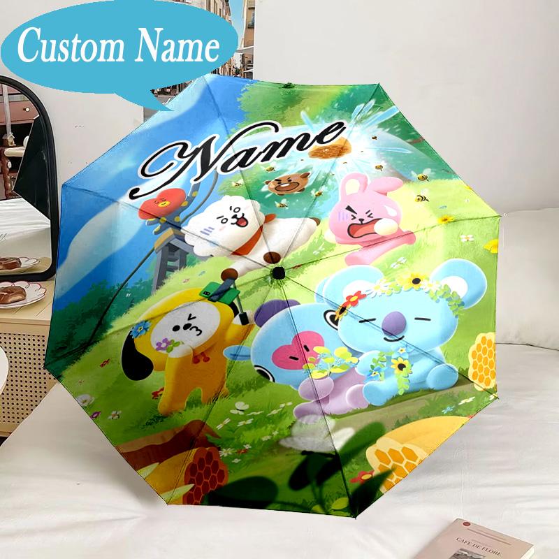 Custom Name Umbrella BT K-pop Collage Vibes Umbrella 8-Frame for Travel, Camping, Casual Lightweight Portable, Essential for Family Gifts