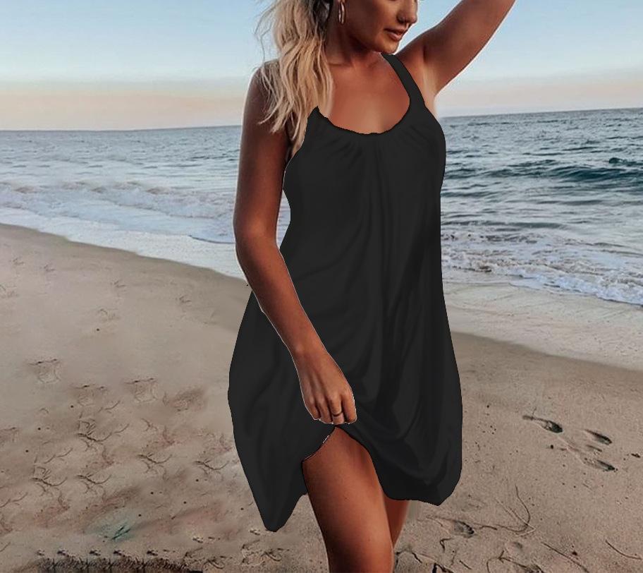 

Wish seven colors five yards solid color suspender sexy casual dress XXXXL чорний