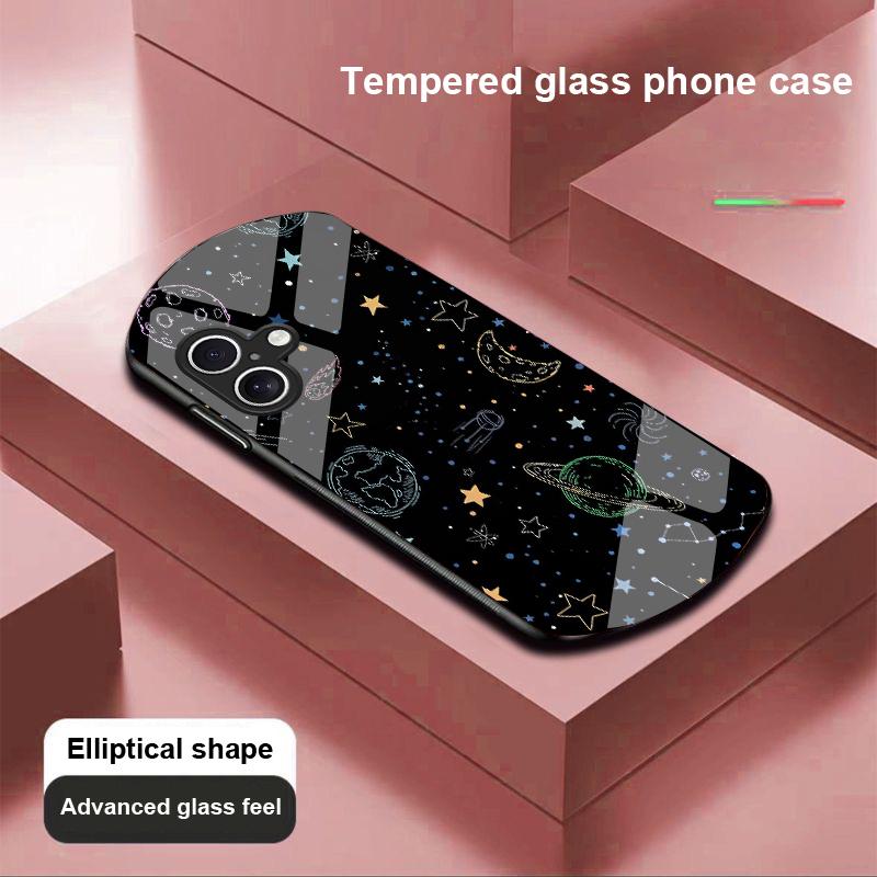 Astronaut Planet For Apple IPhone 16 11 13 15 14 Pro Max 12 Mini 7 8 Plus XR X XS Elliptical Shaped Tempered Glass Phone Case