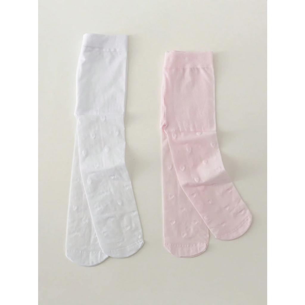 2 Pairs of Baby Girls Pantyhose Children Summer Thin Leggings Love Heart Mesh Stockings Little Princess White Tight Soft Hosiery