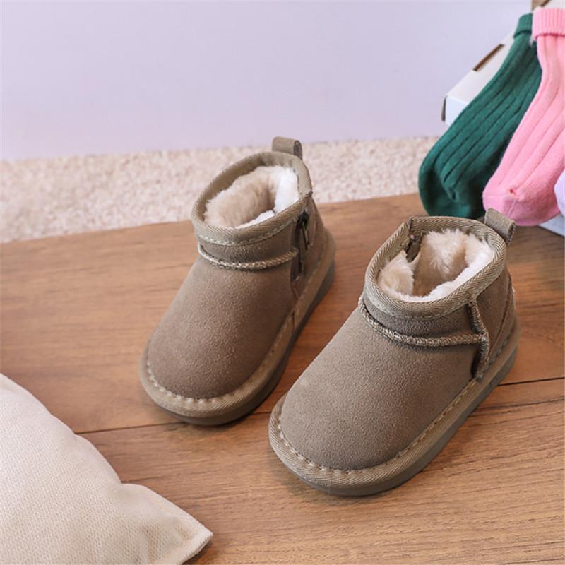 2025 New Winter Baby Snow Boots Leather Warm Plush Little Boys Shoes Non-slip Fashion Toddler Girls Boots