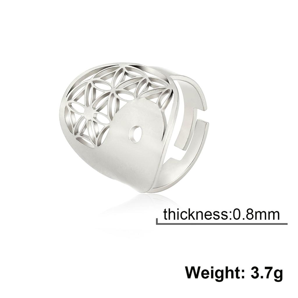Flower of Life Ring Stainless Steel Sacred Geometry Archangel Metatron Ring Adjustable Amulet Jewelry Gift Wholesale