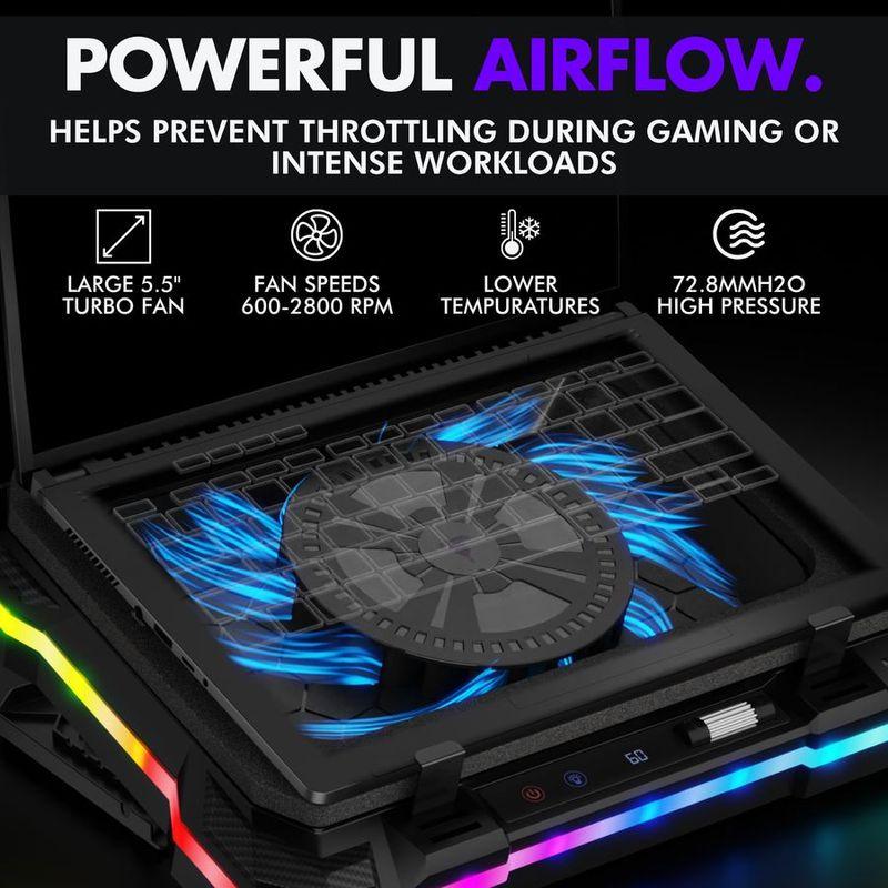 Podkładka chłodząca do laptopa gamingowego z hubem USB Zwiększa wydajność, Pozostaje komfortowy Stojak chłodzący do laptopa RGB z regulowaną wysokością amp Fa