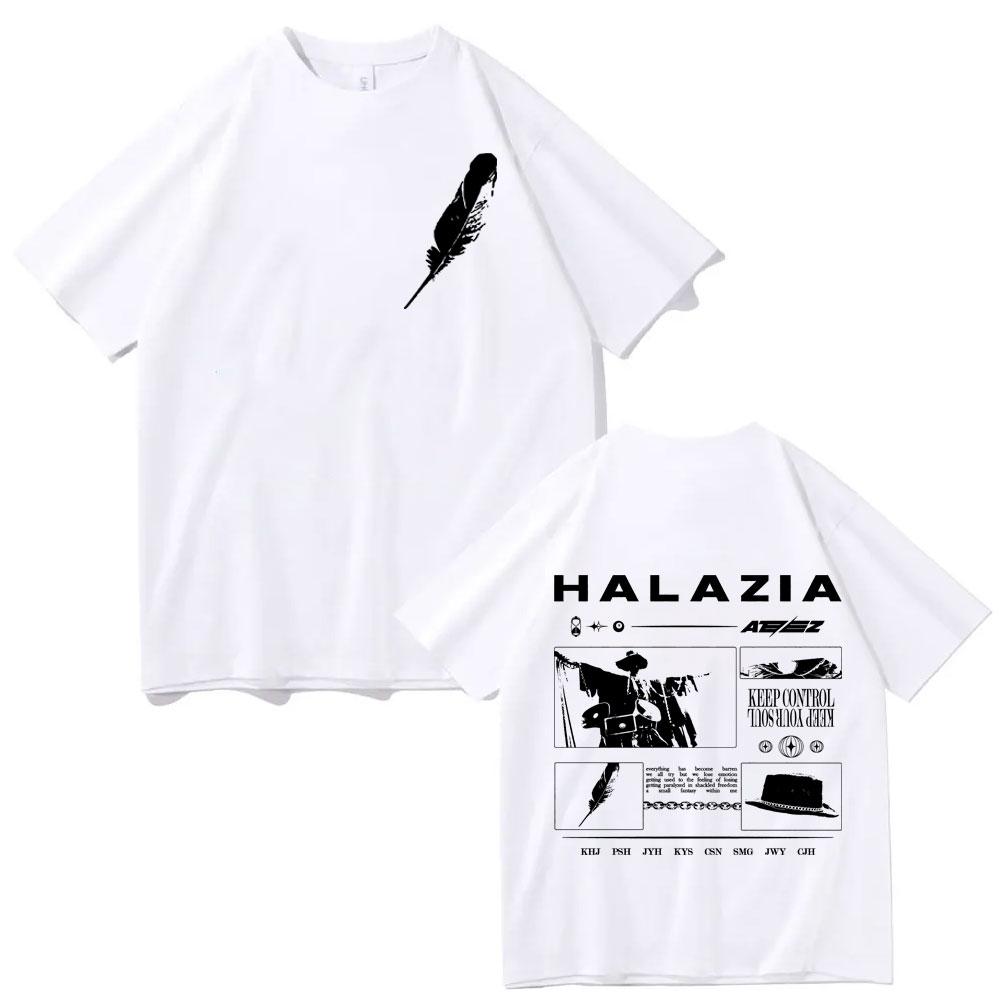 Kpop ATEEZ Halazia Grafik T-Shirts Herren Damen Mode Hip Hop Vintage Kurzarm-T-Shirt Lässig Reine Baumwolle Übergroße T-Shirts