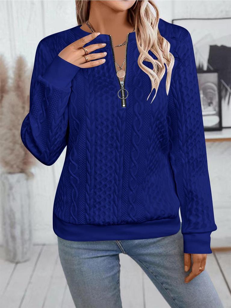 2024 Autumn/Winter European & American Casual Zipper Neckline Long Sleeve Women's Sweatshirt