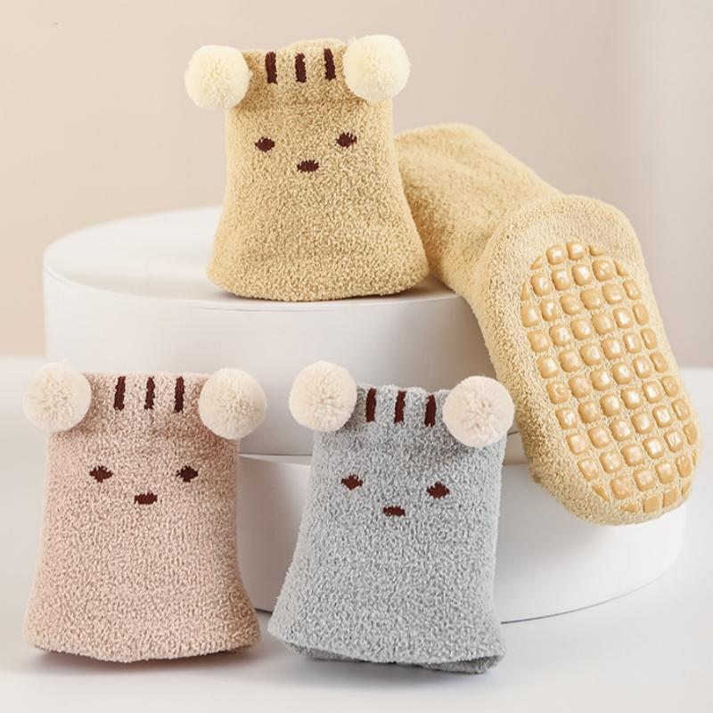 Cute Cartoon Bear Design Baby Socks Coral Velvet Warm Infants Stocking Thickened Socks for 0-5year Kids