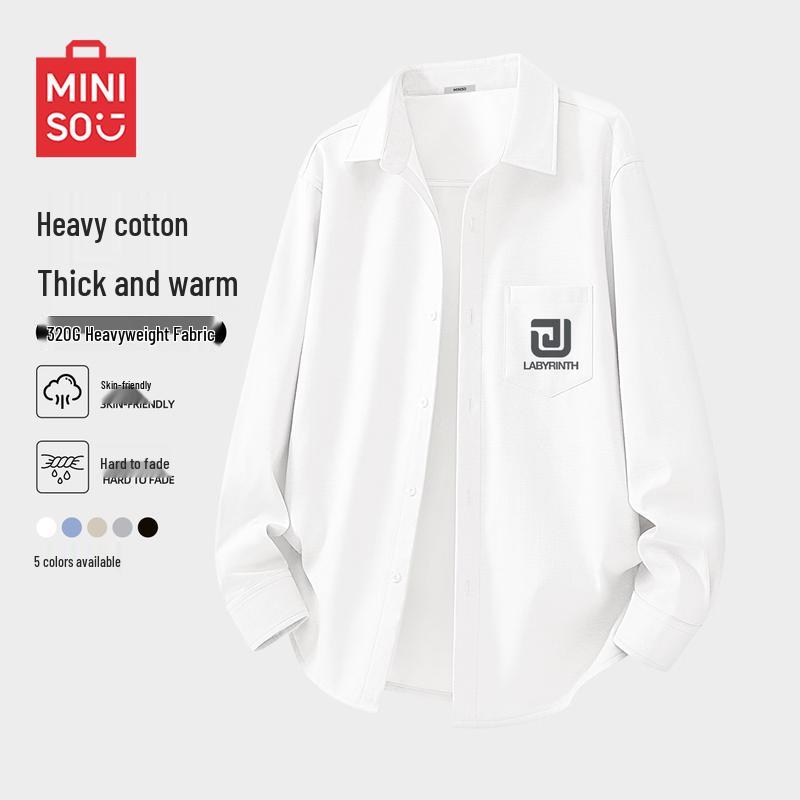 MINISO Men s Winter Fleece-Lined Oxford Casual Long Sleeve Shirt XL