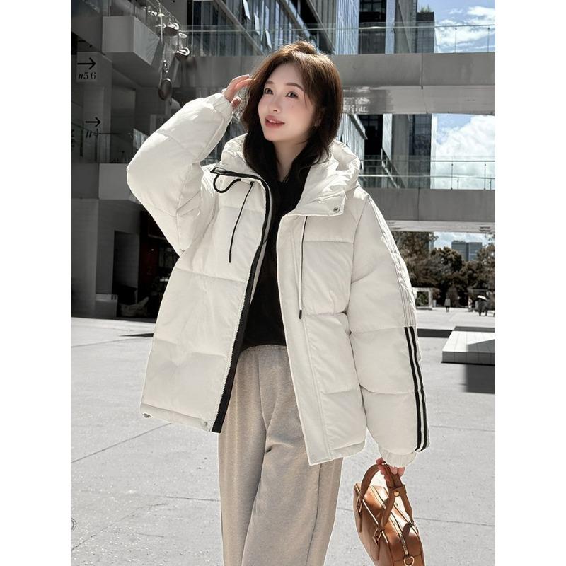 Women Winter Loose Striped Down Cotton Coat Small Size Thickened Padded Jacket Keep Warm Outfit