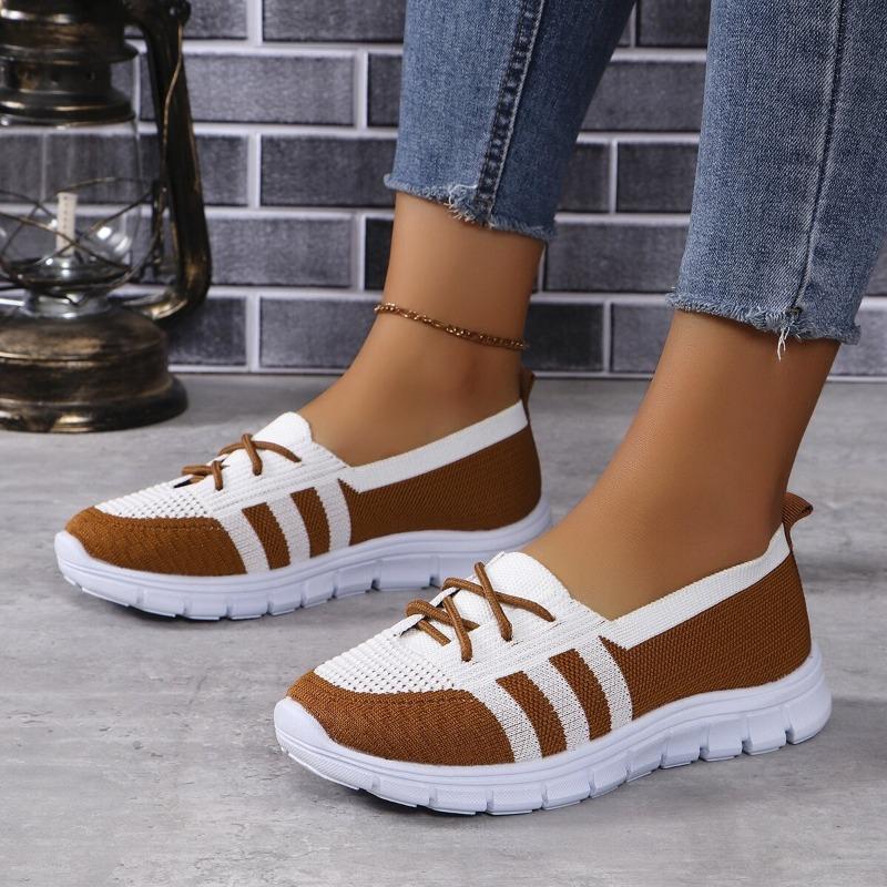 Fashion Color-blocking Soft-soled Single Shoes Autumn New Round Toe Shallow Mouth Front Lace-up Non-slip Wear-resistant Flat Shoes