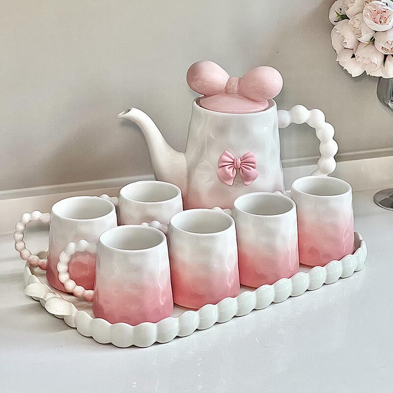 Shangqi Gradient Pink Ceramic Water Pitcher Set