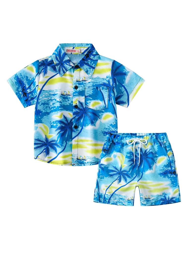 Summer Kids Beach Coconut Tree Boys' Short Sleeve & Shorts Set