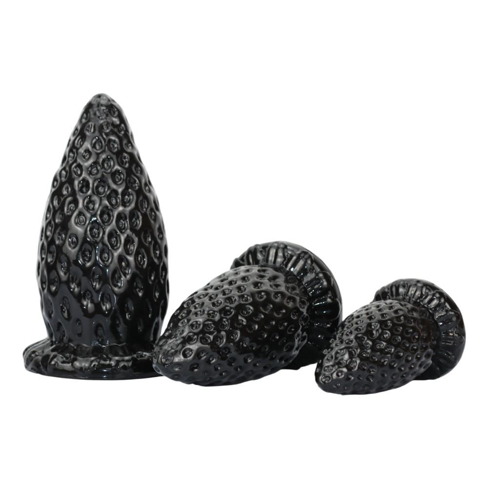 Black 11cm Extra-Large Strawberry Anal Plug, Extra-Thick Male Toy