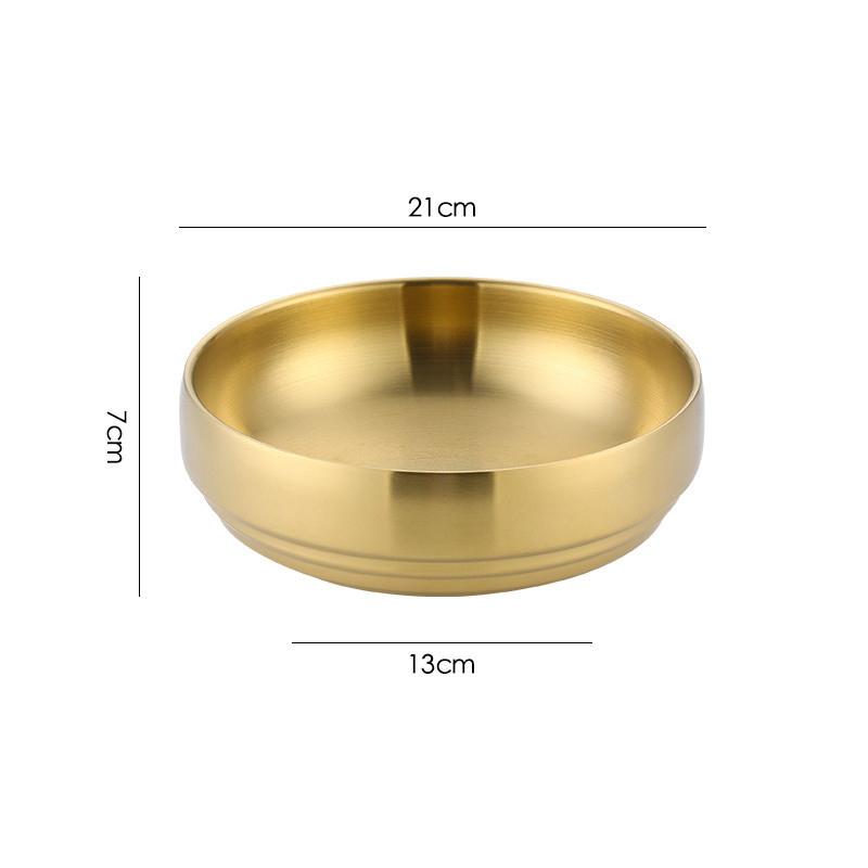 Stainless Steel Double Layer Noodle Bowl Gold Silver Salad Soup Heat Insulation Stainless Steel Noodle Bowl Large Gold Bowl