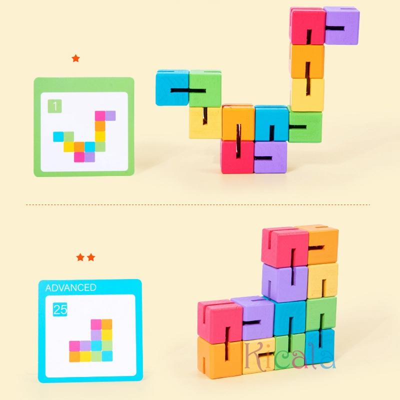 12pcs Spatial 3D Building Blocks Montessori Brain Development Spatial Reasoning Education Puzzle Game Children Wooden Puzzle Toy