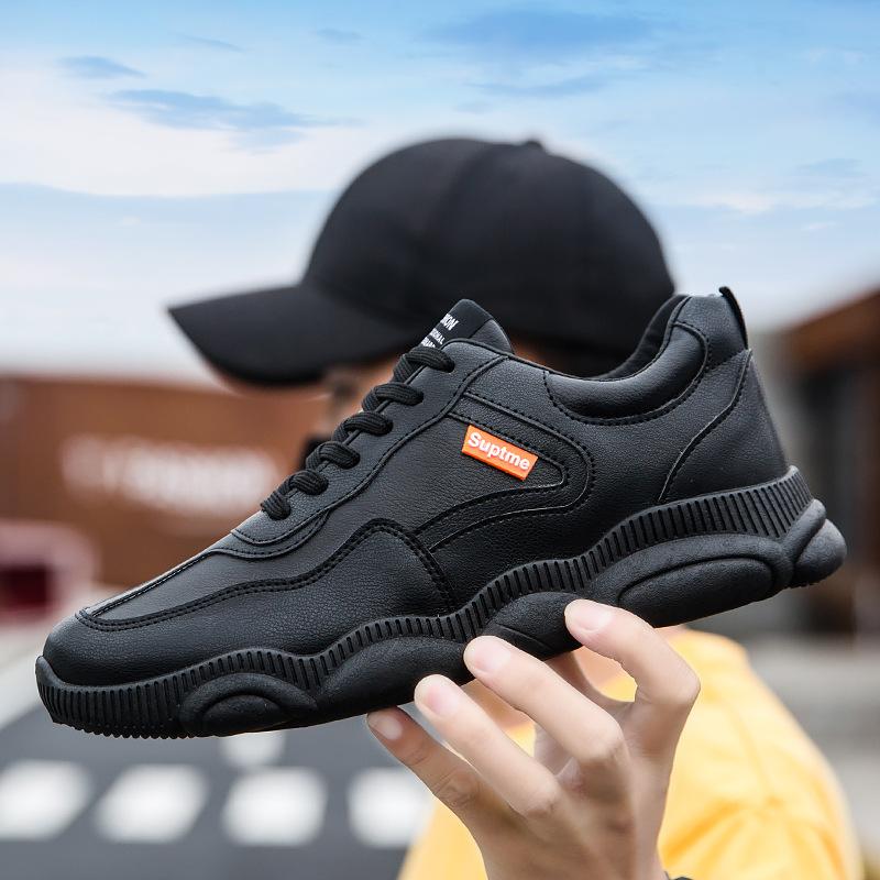 Shoes men's autumn and winter new casual sports shoes Korean version of the trend student bear sole men's board shoes waterproof leather shoes