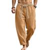 New Men’s Casual Linen Hawaiian-style Holiday and Commuter Trousers: Breathable, Drawstring, Straight-leg, Cotton-linen Blend
