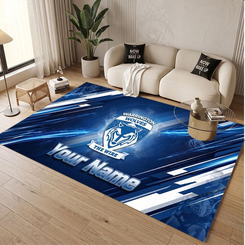 Custom Rug Warrington Wolves Pattern Print Name Text Soft Non‑Slip Floor Carpet for Home Indoor Decoration