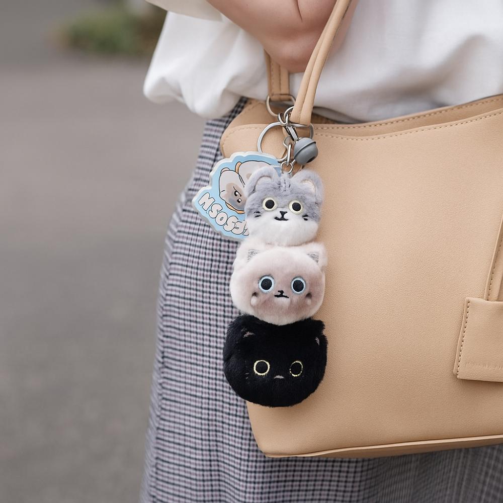 Lifelike Animal Cat Keychain Fluffy Simulation Cat Plush  Key Ring  Home Decor