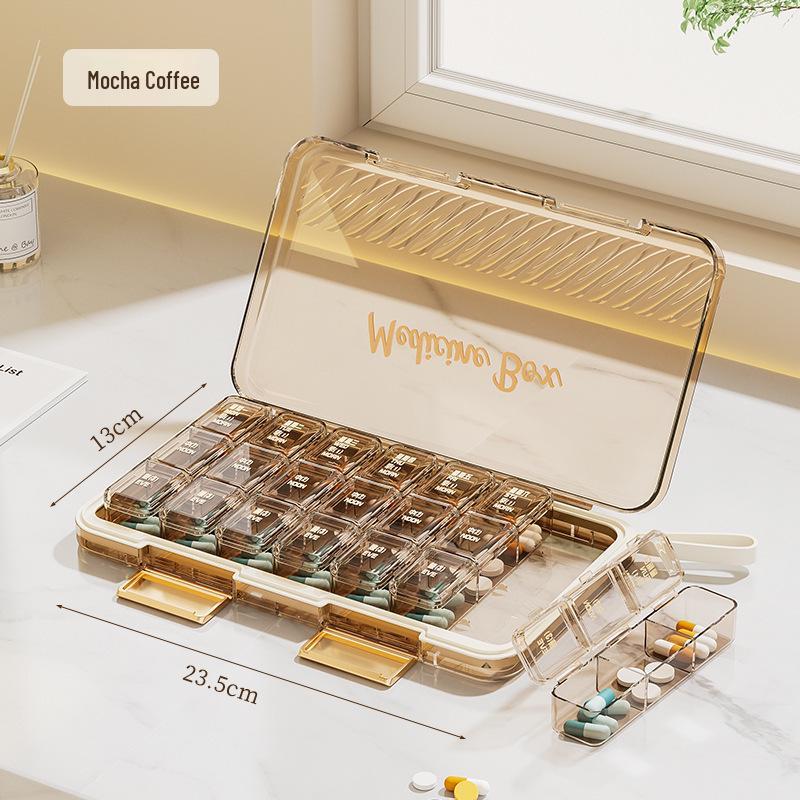 Портативный еженедельный органайзер для таблеток с прозрачными, герметичными отделениями.