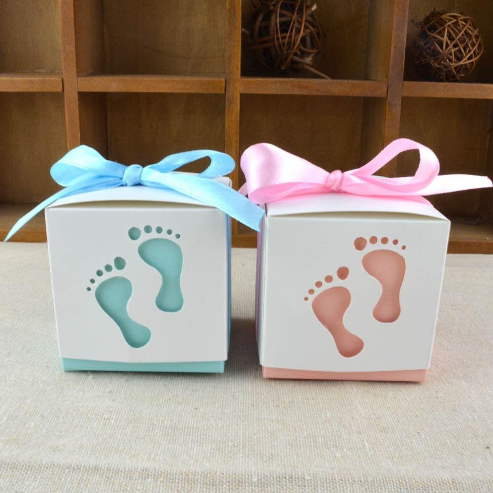 10pcs Ribbon Footprints Candy Box Cute Gift Packaging Box Baby Shower Favor Boxes  Baby Shower