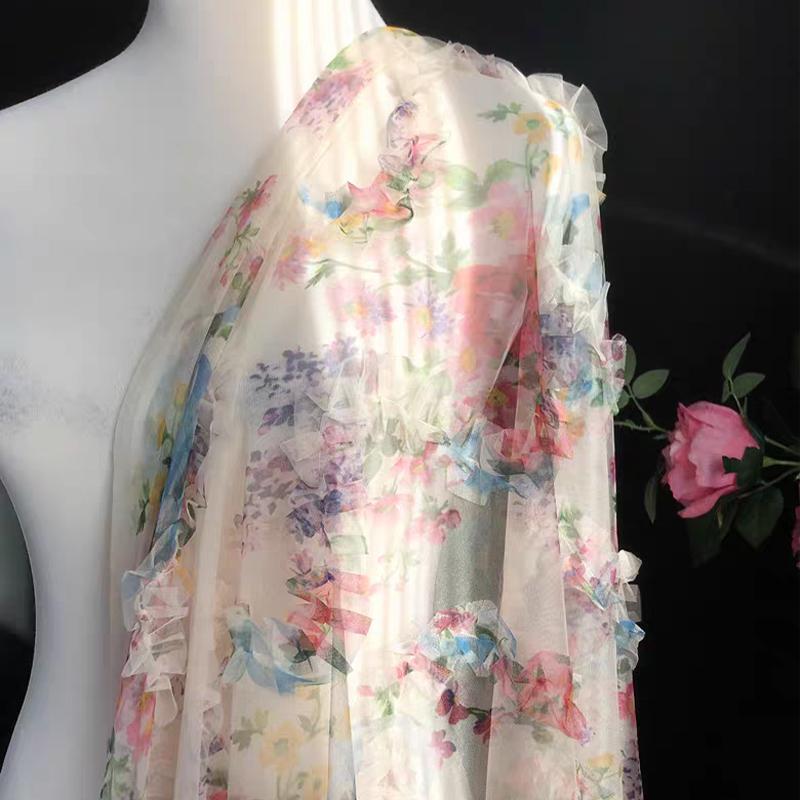 Dantelă Florală Plisată 3D Artă Plasă Decor Nuntă Fundal Material Floral Imprimat Material Designer Haine Rochie DIY