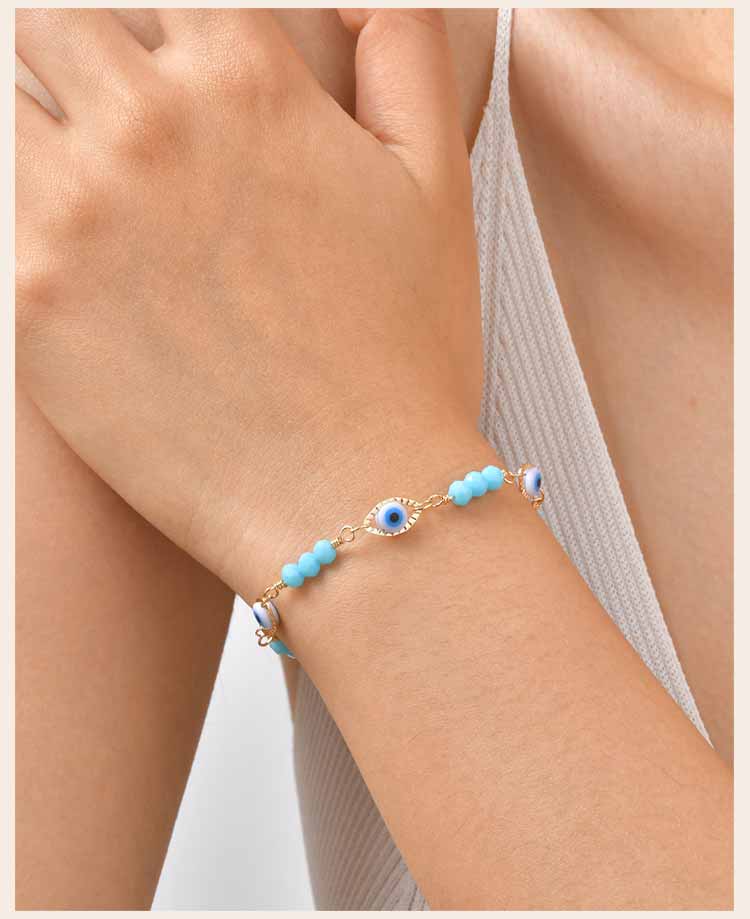 Turkish Eye Bracelet for Women Stainless Steel Turquoise Beads Chain Pearl Lucky Charm Protection Amulet Summer Gift