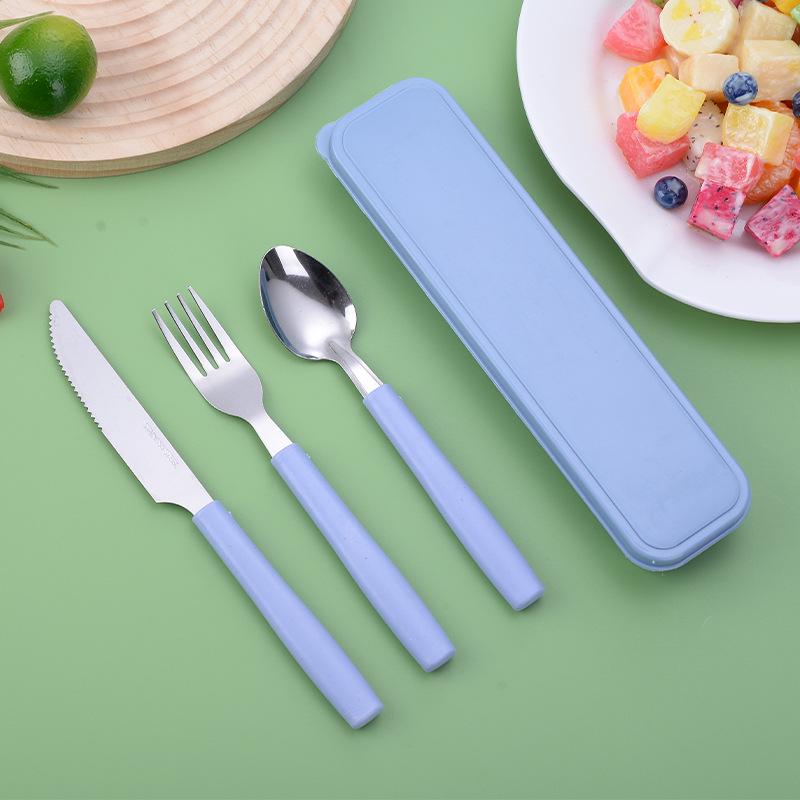 

Изысканный портативный набор столовых приборов из нержавеющей стали - ложка, вилка, нож, подарочный набор для обедов на открытом воздухе синий