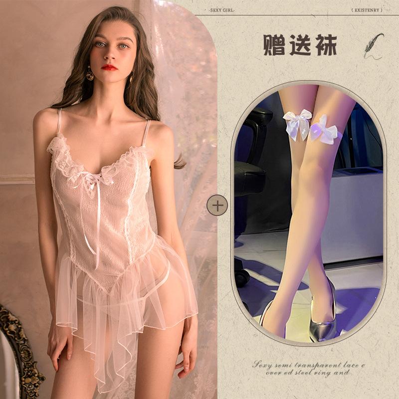 Large Size Sexy Lingerie Suspender Lace Pajamas Women's Perspective Mesh Seduction Passion Hot Suit