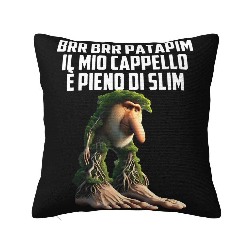 Brr Brr Patapim Italian Brainrot Pillowcase Polyester Cushion Cover Decor Meme Throw Pillow Case Cover Home Square 40X40cm