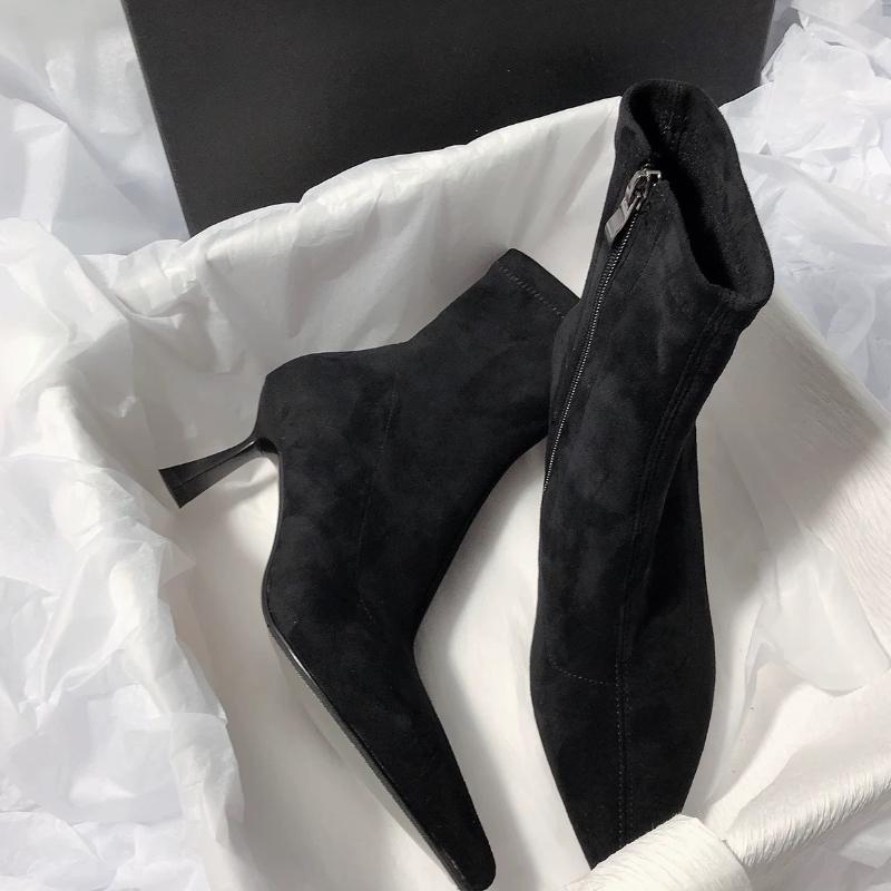 Fashion 2025 New Fashion Winter Simple Sexy Party Stripper Women's Boots Thin Heels Heels Pointed Toe Side Zipper Shoes