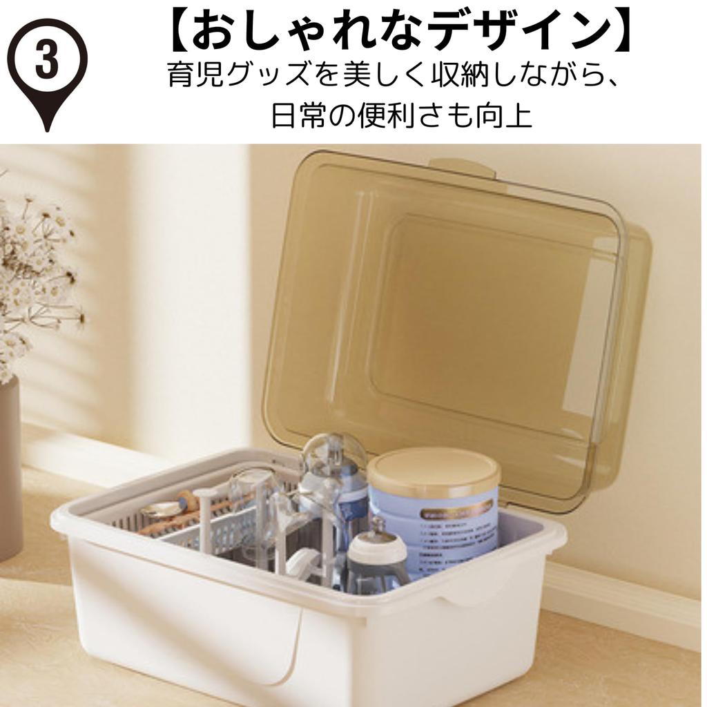 Kaiyu Hands Baby Bottle Storage Box with Drying Rack, Drainer, and Lid, Dustproof, for Baby Tableware and Supplementary Supplies, Stylish, Large