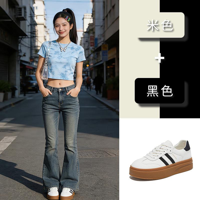 Leather German Training Shoes Spring New Casual Versatile Forrest Gump Shoes Trendy Platform Sports Shoes Women's Not Tired Feet Women's Shoes