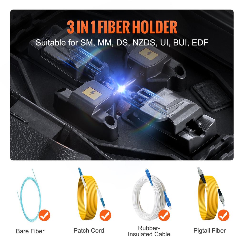 VEVOR Fiber Fusion Splicer 6-Motor, Core Alignment Fiber Optic Splicer 6s Splicing & 13s Heating, Fiber Splicer Machine with 5" LCD Screen
