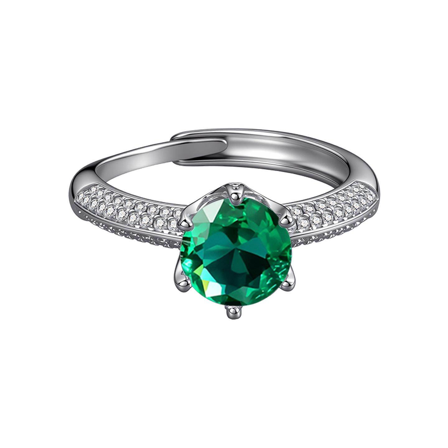 Classic Six-Prong Micro-Pave Diamond Ring with Eco-Friendly Copper and Multicolor Gemstones Adjustable Open Size