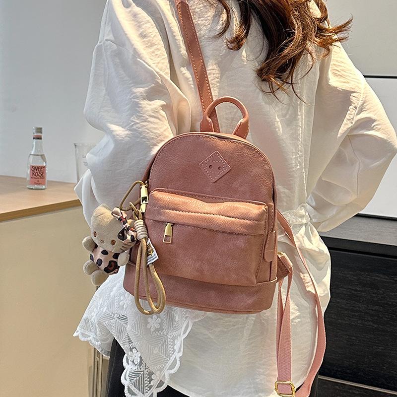 Bolso de Mano de Moda para Mujer Nuevo Mochila Pequeña Versátil de Color Sólido Mochila de Viaje para Jugar