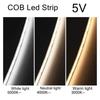 DC5V COB LED Strip Light with USB power supply 320LEDs/m high-density flexible lighting 3000K/4000K/6000K indoor Light Strip Tv Backlight