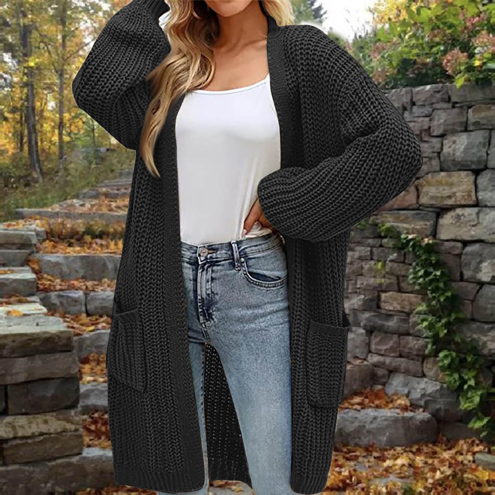 Женский осенне-зимний однотонный свободный вязаный свитер — фото 5