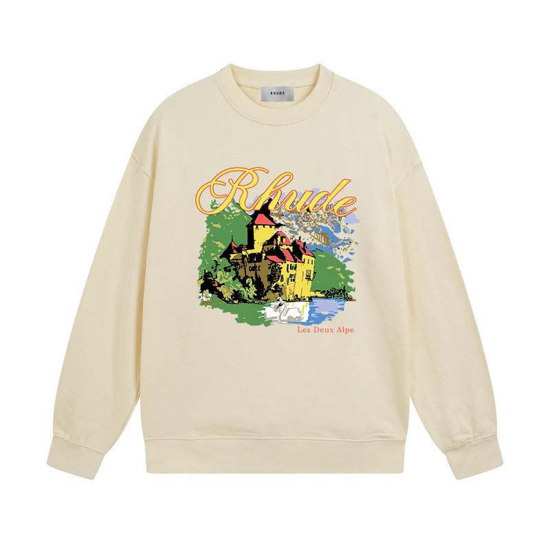 Rhude Vintage Letter Print Oversized Hoodie Men Women Casual Streetwear Sweatshirt