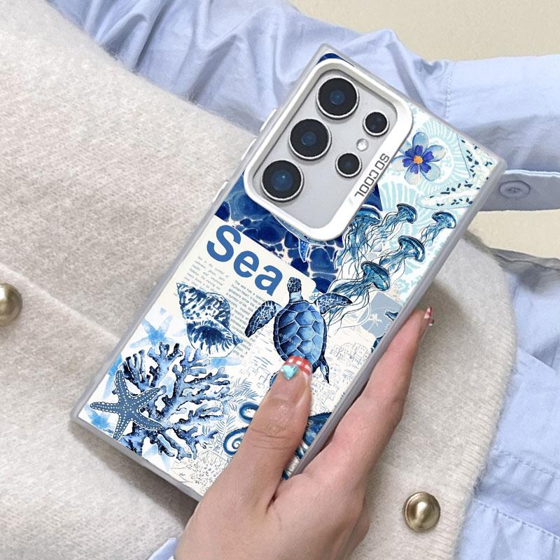 For Samsung Galaxy S25 S22 Ultra Plus S24 S23 Ultra Plus FE S21 FE Laser Protective Phone Case Colorful Painted Sea Turtle Cover
