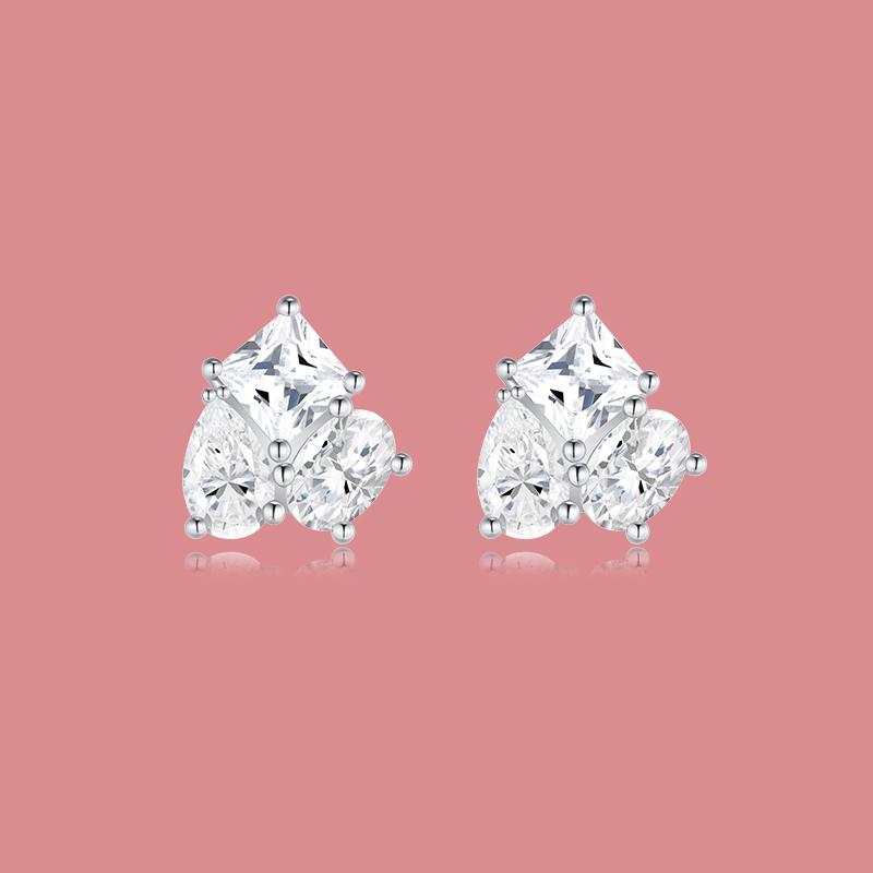 S925 Sterling Silver 3 Stone Earrings