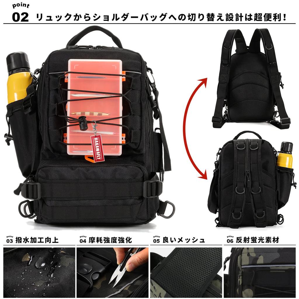 HAKAWAFLY Fishing Large Includes 1 Waist 4 Rod and 5 Tackle Bag 5-Way Backpack, Multifunctional, Capacity, Belt, Straps, Carabiners, 15.6-inch