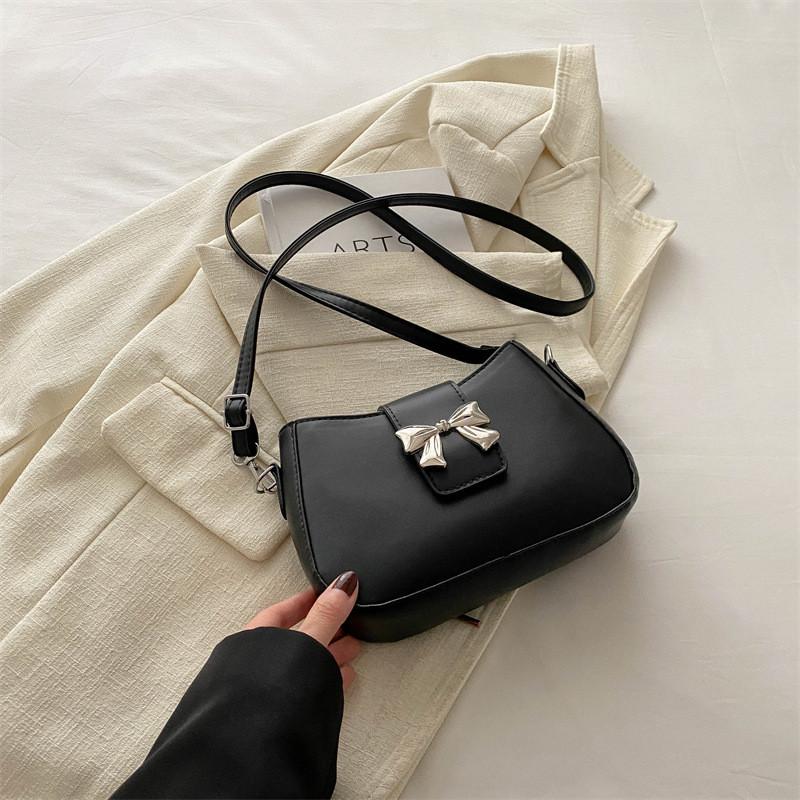 Chic French Bow Style Underarm Bag In Elegant Black Pink White And Blue Colors For Trendy Spring Fashion