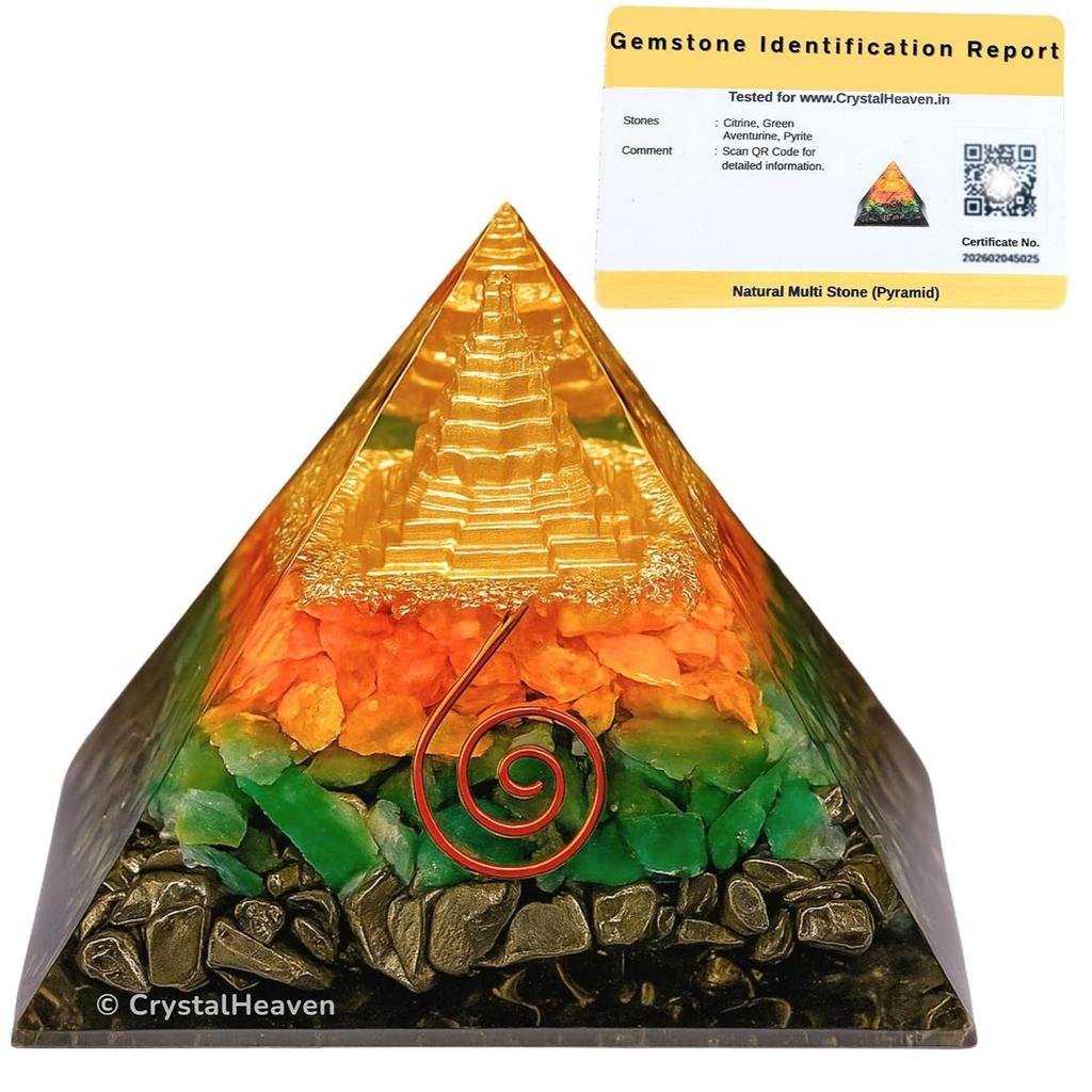 Money Magnet Pyrite Pyramid Vastu for Home - Certified Pyrite | Original Pyramid with Laxmi Shree Yantra - Vastu Pyramid for Pooja,