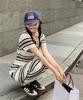 Striped Casual Knitted Dress - Women's Summer 2025, Loose Slimming Mid-Length, Short-Sleeve Lazy Style