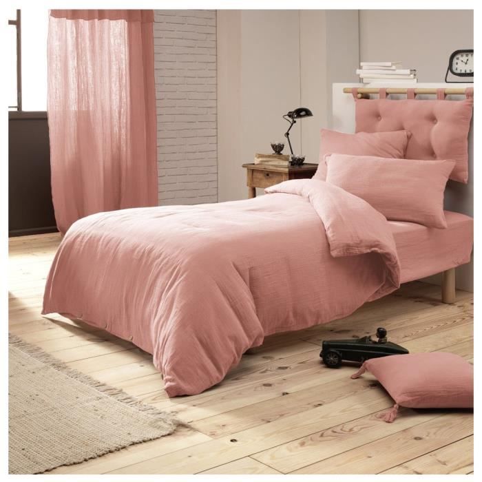 Housse De Couette - Gaia - Peche - 140 X 200 Cm - 100% Gaze De Coton - Lavable À 40°