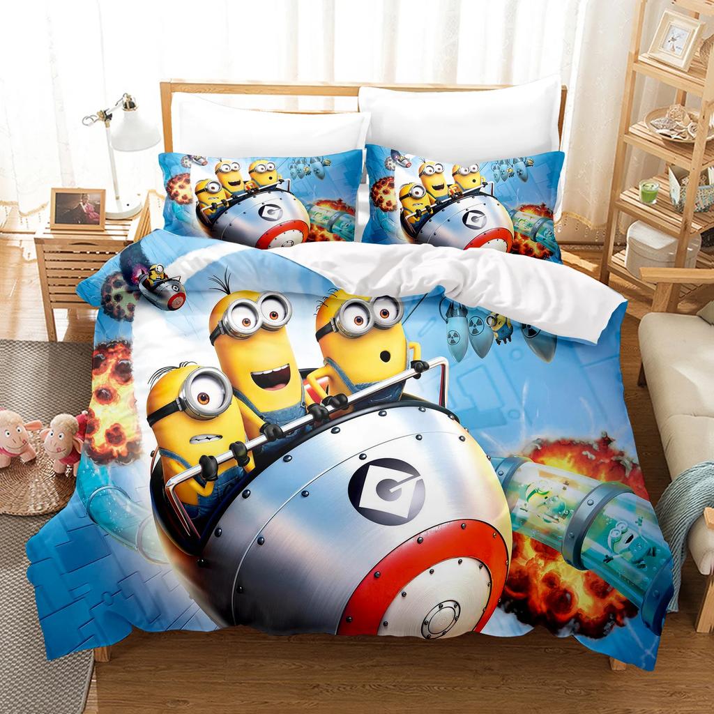 3-piece Minions Anime Duvet Cover Set Comforte Printed Cartoon Twin Size Bedding Sets Christmas Gifts