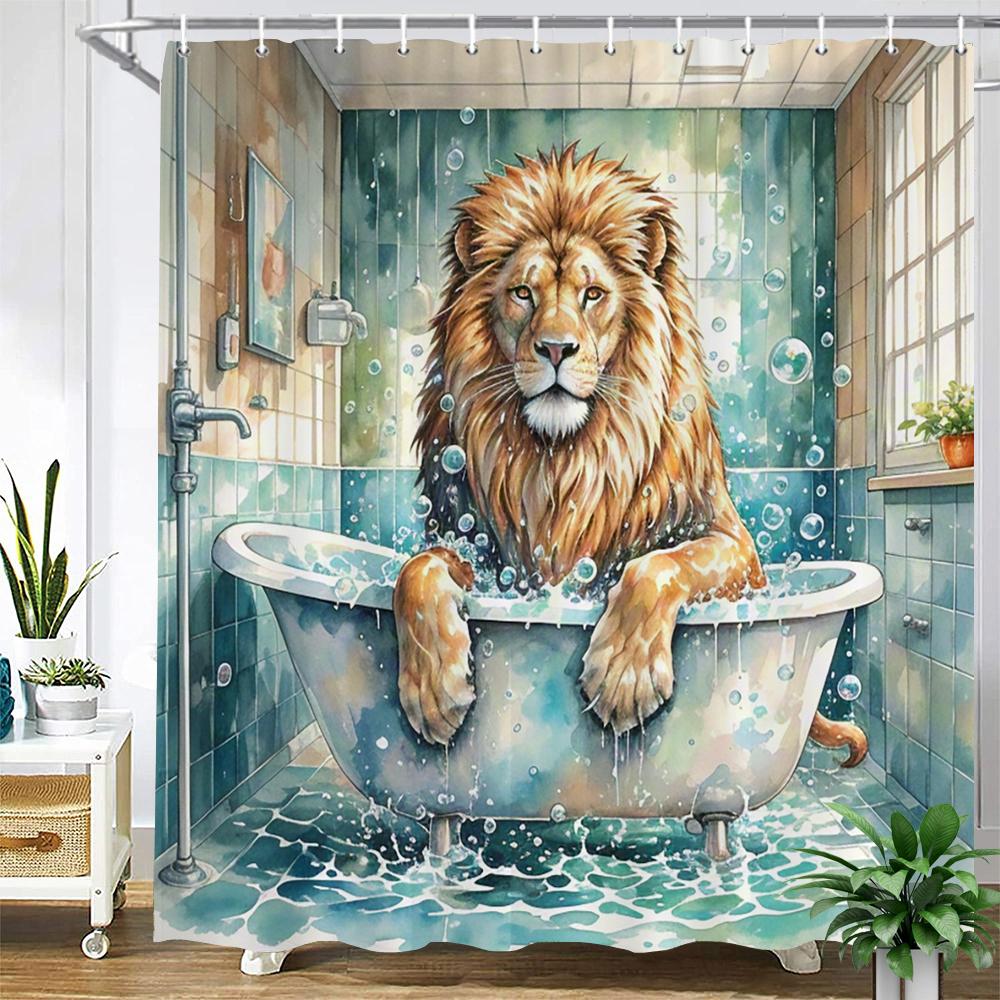 Funny Cat, Dog Shower Curtains with Hooks Home Decoration for Funny Bath Animal Bathroom Curtain Polyester Fabric Bath Curtain
