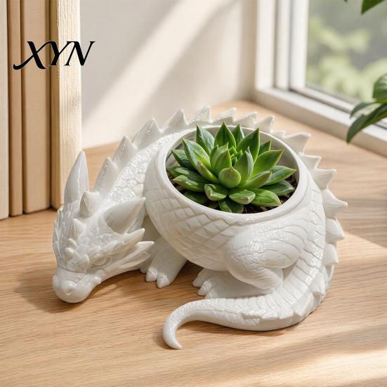 Flowerpot 3D Printed Flower Pot, Fairy Tale Style Dragon-Shaped Planter Red Dragon Plant Container with Breathable Design, Small for Home Decor Scale