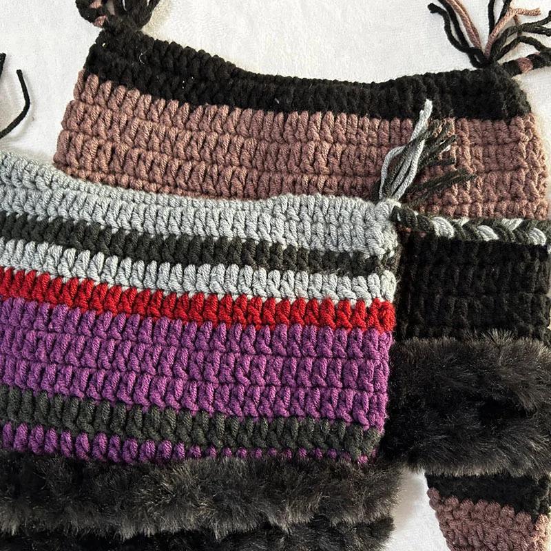 Japonský designér Pentagram Čepice Beanie Dámská Podzim Zima Teplá Ochrana uší Ručně pletená čepice Kočičí uši Pruhovaná čepice Y2K